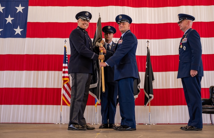 Military members attend a change of command