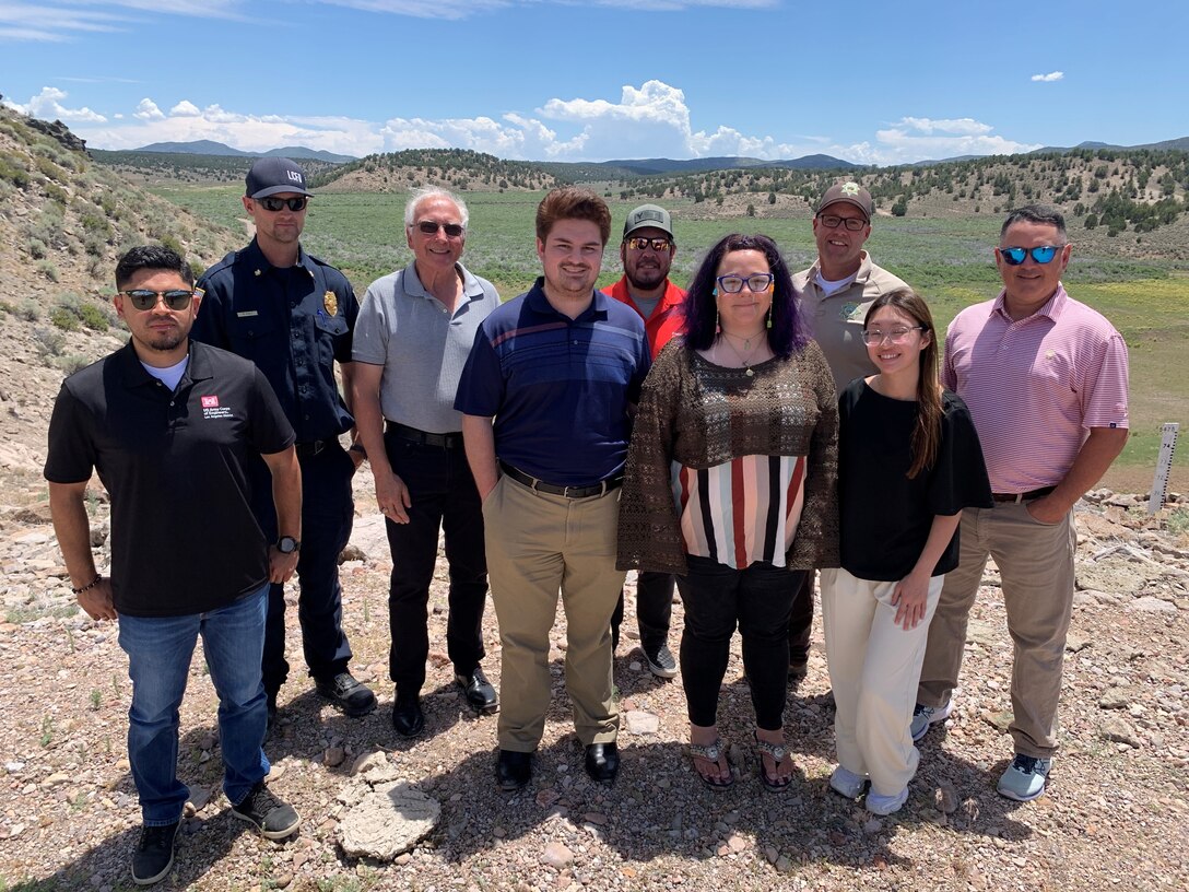 PANACA, Nev. – The U.S. Army Corps of Engineers Los Angeles District safety and emergency management experts join the Nevada State Park Rangers, the Lincoln County Fire Department, along with other federal and nonfederal agencies, to pose for a photo along the top of Matthews Canyon Dam, following an emergency training exercise June 25 in Lincoln County, Nevada. The LA District Emergency Management Team conducted the training event with the support of the Nevada Division of Emergency Management and Homeland Security and the Lincoln County commissioner.