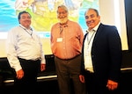 AUSTIN, Texas – (July 10, 2024) – Left to right:  Doctors William D’Angelo, the lead biomedical engineer assigned to Naval Medical Research Unit (NAMRU) San Antonio’s Biomedical Systems Engineering and Evaluation Department; Timothy Bentley, program officer, Office of Naval Research (ONR) Science and Technology; and Darrin Frye, NAMRU San Antonio’s chief science director attended ONR’s Naval Force Health Protection Program Review held at the University of Texas’s Engineering Education and Research Center in Austin on July 9 -10. NAMRU San Antonio’s mission is to conduct gap driven combat casualty care, craniofacial, and directed energy research to improve survival, operational readiness, and safety of Department of Defense (DoD) personnel engaged in routine and expeditionary operations. It is one of the leading research and development laboratories for the U.S. Navy under the DoD and is one of eight subordinate research commands in the global network of laboratories operating under the Naval Medical Research Command in Silver Spring, Md. (U.S. Navy photo by Burrell D. Parmer, NAMRU San Antonio Public Affairs/Released)