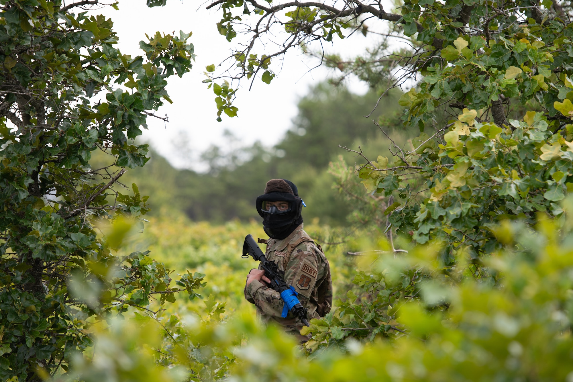 Airmen assigned to the 171st Civil Engineer Squadron and the 177th Civil Engineer Squadron perform land navigation and simulated combat training exercises as part of the Piney Devil training exercise on June 9, 2024, at Warren Grove Range, New Jersey.