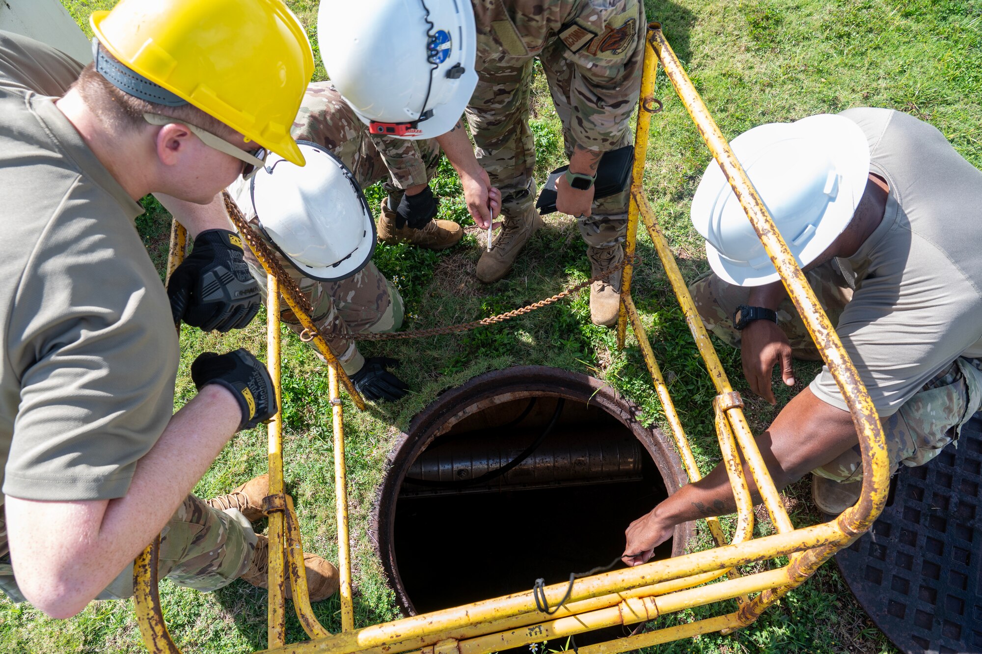 The Airmen assessed the underground systems and plan for the revamp of Andersen’s cyber infrastructure. (U.S. Air Force photo by Airman 1st Class Audree Campbell)