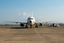 NAS SIGONELLA, Sicily (July 11, 2024) A P-8A Poseidon maritime patrol aircraft assigned to Patrol Squadron (VP) 45 prepares to take off as part of the 28th iteration of the annual exercise Breeze 2024, July 11, 2024. Led by the Bulgarian Navy and scheduled in the Black Sea, Breeze 2024 is focused on anti-submarine warfare, search and rescue, force protection/anti-terrorism operations, maritime interdiction operations and anti-piracy mission areas.  (U.S. Navy photo by Mass Communication Specialist 2nd Class Jonathan D. Berlier)