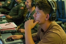 ROMANIA (July 9, 2024) Aircrewman (Operator) 3rd Class Travis Boles, assigned to Patrol Squadron (VP) 45, conducts flight operations aboard a P-8A Poseidon Aircraft as part of the 28th iteration of the annual exercise Breeze 2024, July 9, 2024. Led by the Bulgarian Navy and scheduled in the Black Sea, Breeze 2024 is focused on anti-submarine warfare, search and rescue, force protection/anti-terrorism operations, maritime interdiction operations and anti-piracy mission areas. (U.S. Navy photo by Mass Communication Specialist 2nd Class Jonathan D. Berlier)