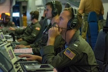 ROMANIA (July 9, 2024) Lt. j.g. Darien Barrett, assigned to Patrol Squadron (VP) 45, conducts flight operations as co-tactical coordinator aboard a P-8A Poseidon Aircraft as part of the 28th iteration of the annual exercise Breeze 2024, July 9, 2024. Led by the Bulgarian Navy and scheduled in the Black Sea, Breeze 2024 is focused on anti-submarine warfare, search and rescue, force protection/anti-terrorism operations, maritime interdiction operations and anti-piracy mission areas. (U.S. Navy photo by Mass Communication Specialist 2nd Class Jonathan D. Berlier)