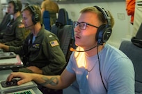 ROMANIA (July 9, 2024) Aircrewman (Operator) 2nd Class Charles Cooke, assigned to Patrol Squadron (VP) 45, conducts flight operations aboard a P-8A Poseidon Aircraft as part of the 28th iteration of the annual exercise Breeze 2024, July 9, 2024. Led by the Bulgarian Navy and scheduled in the Black Sea, Breeze 2024 is focused on anti-submarine warfare, search and rescue, force protection/anti-terrorism operations, maritime interdiction operations and anti-piracy mission areas. (U.S. Navy photo by Mass Communication Specialist 2nd Class Jonathan D. Berlier)