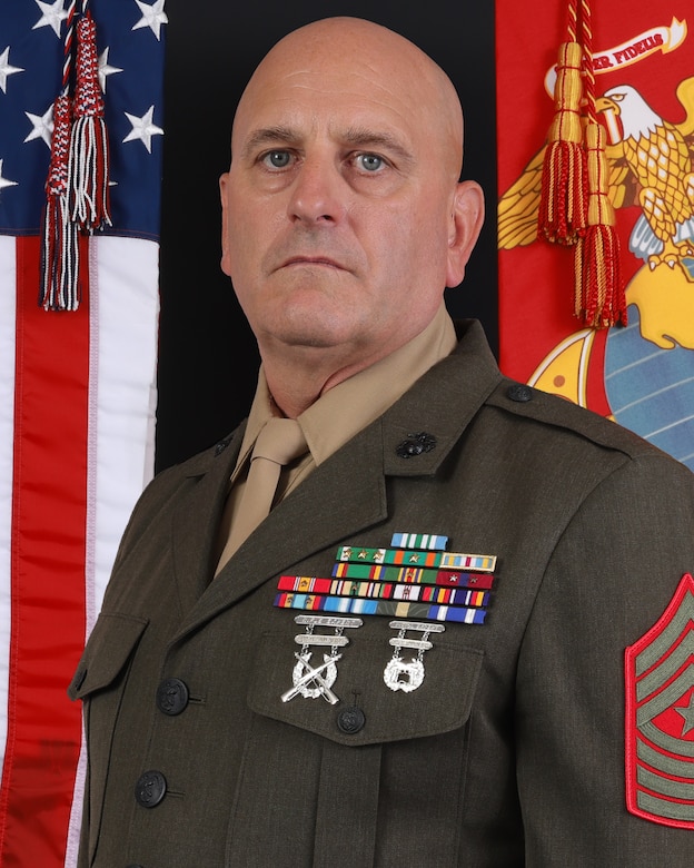 U.S. Marine Corps SgtMaj. Brian Bruyere, Sergeant Major of Recruiting Station New York, Garden City, New York, taken May 8, 2024. (U.S. Marine Corps photo by Sgt. Jerry Edlin)
