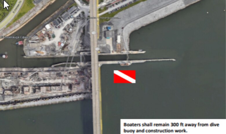 Aerial image shows location that divers will be performing work on the Chickamauga lock.