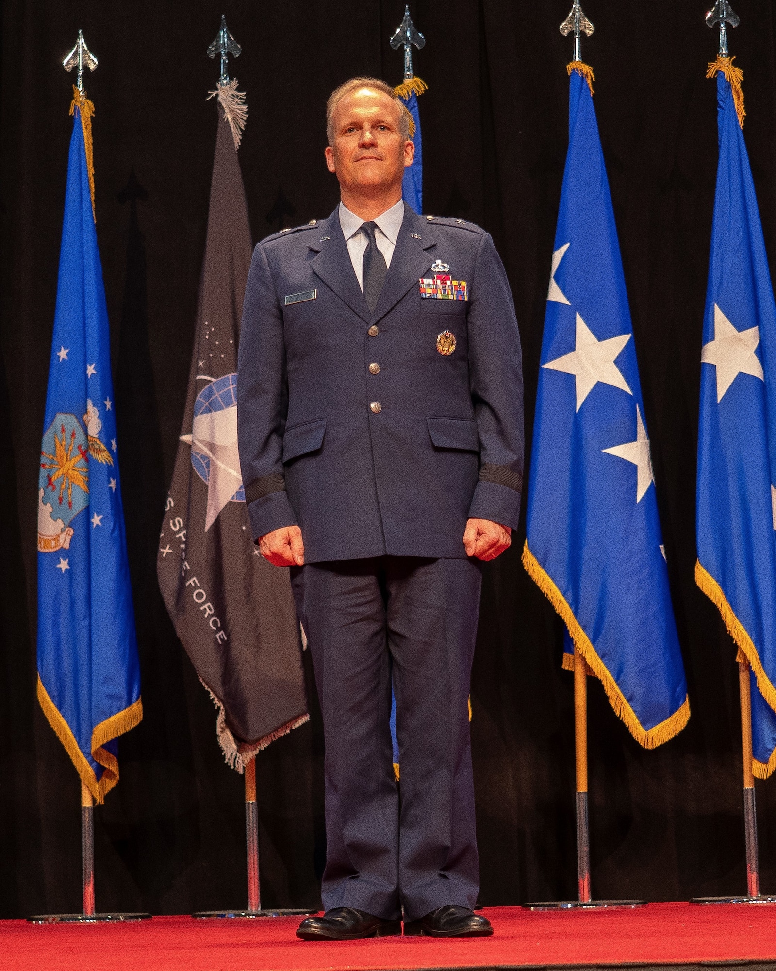 Brig. Gen. Jason E. Bartolomei assumes command of the Air Force Research Laboratory, or AFRL, at a change of command ceremony at the National Museum of the United States Air Force, July 10, 2024. Bartolomei took the reins from Maj. Gen. Scott A. Cain, who has served as AFRL’s commander since June 2023. “Let’s win together,” Bartolomei said to the audience at the ceremony. “Let’s drive the fight and help our Air Force and Space Force win the future.” (U.S. Air Force photo / Keith Lewis)