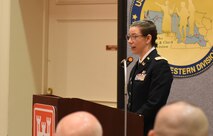 LTC Werback gives her welcome speech to the Walla Walla District at the Marcus Whitman Hotel and Conference Center