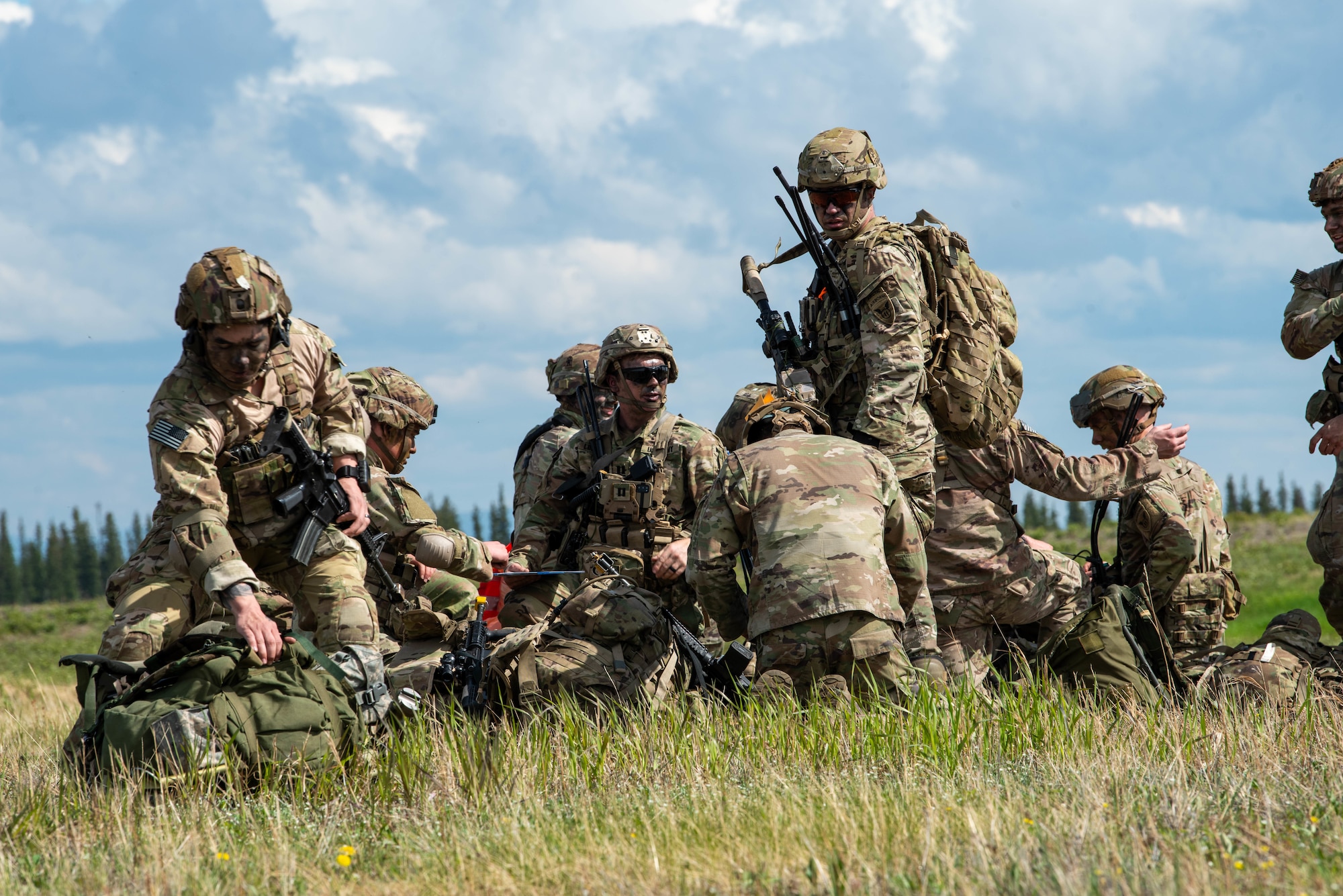 U.S. Army Soldiers from the 11th Airborne Division organize into their companies during a training exercise at Fort Greely, Alaska.