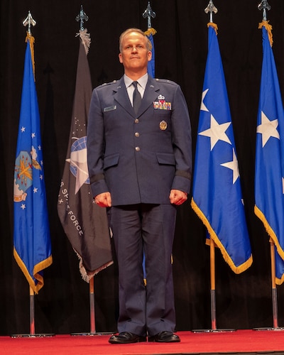 Brig. Gen. Jason E. Bartolomei assumes command of the Air Force Research Laboratory, or AFRL, at a change of command ceremony at the National Museum of the United States Air Force, July 10, 2024. Bartolomei took the reins from Maj. Gen. Scott A. Cain, who has served as AFRL’s commander since June 2023. “Let’s win together,” Bartolomei said to the audience at the ceremony. “Let’s drive the fight and help our Air Force and Space Force win the future.” (U.S. Air Force photo / Keith Lewis)