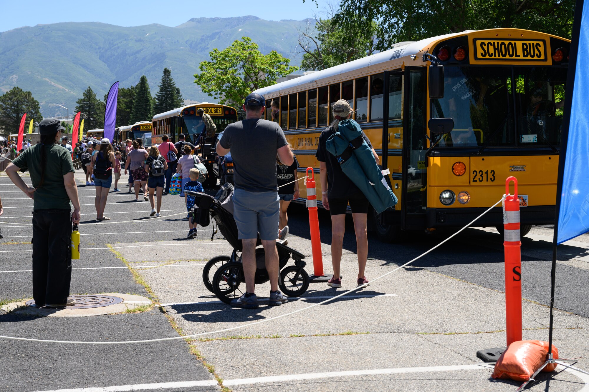 Patrons board Davis County School Districts buses.