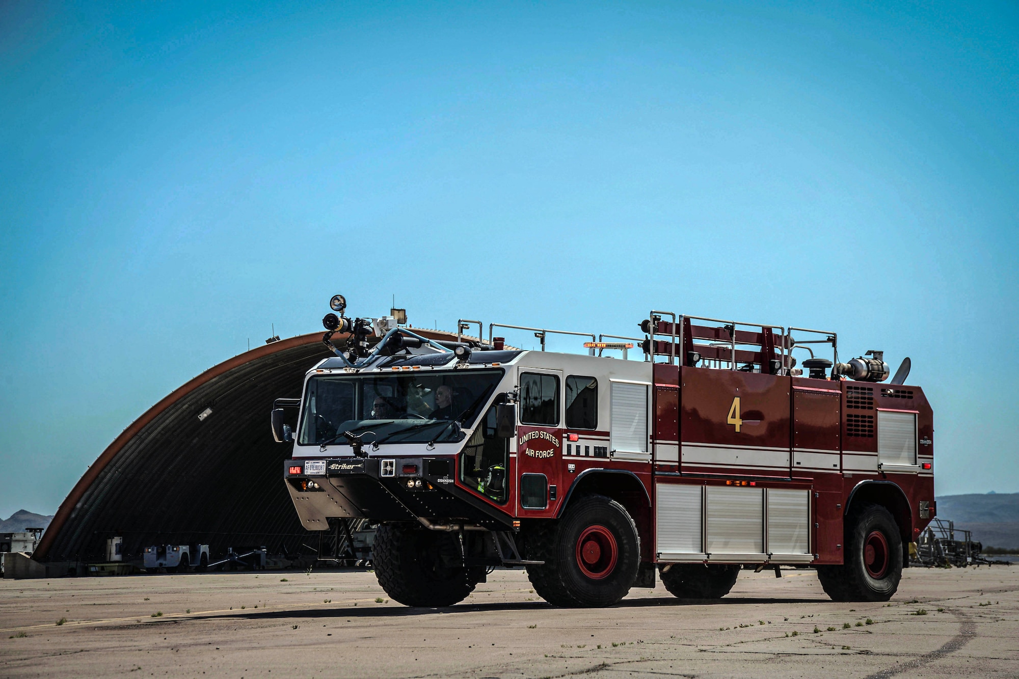 Goldwater Range Fire Department crash truck on the Gila Bend Air Force Auxiliary Field flight line