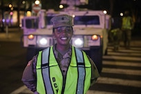 Members of the District of Columbia National Guard and Maryland National Guard block and direct traffic at designated traffic control points in support of the Metropolitan Police Department during the 2024 NATO Summit in Washington, D.C., July 11, 2024. Interoperability and coordination with federal and local partners support the success of high visibility National Special Security Events (NSSE).