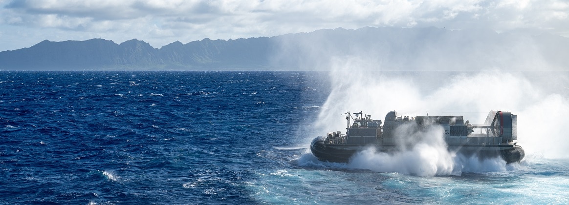 A landing craft, air cushion, assigned to Assault Craft Unit (ACU) 5 transits the Pacific Ocean amid Exercise Rim of the Pacific (RIMPAC) 2024, July 9.