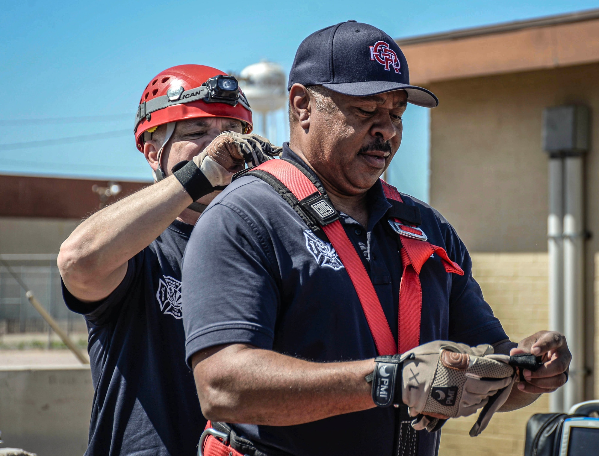 Goldwater Range Fire Department engineers prepare for a confined space training exercise