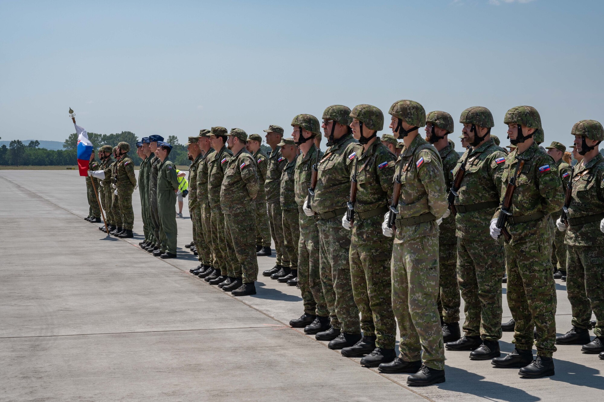 Slovak Air Force service members stand in formation