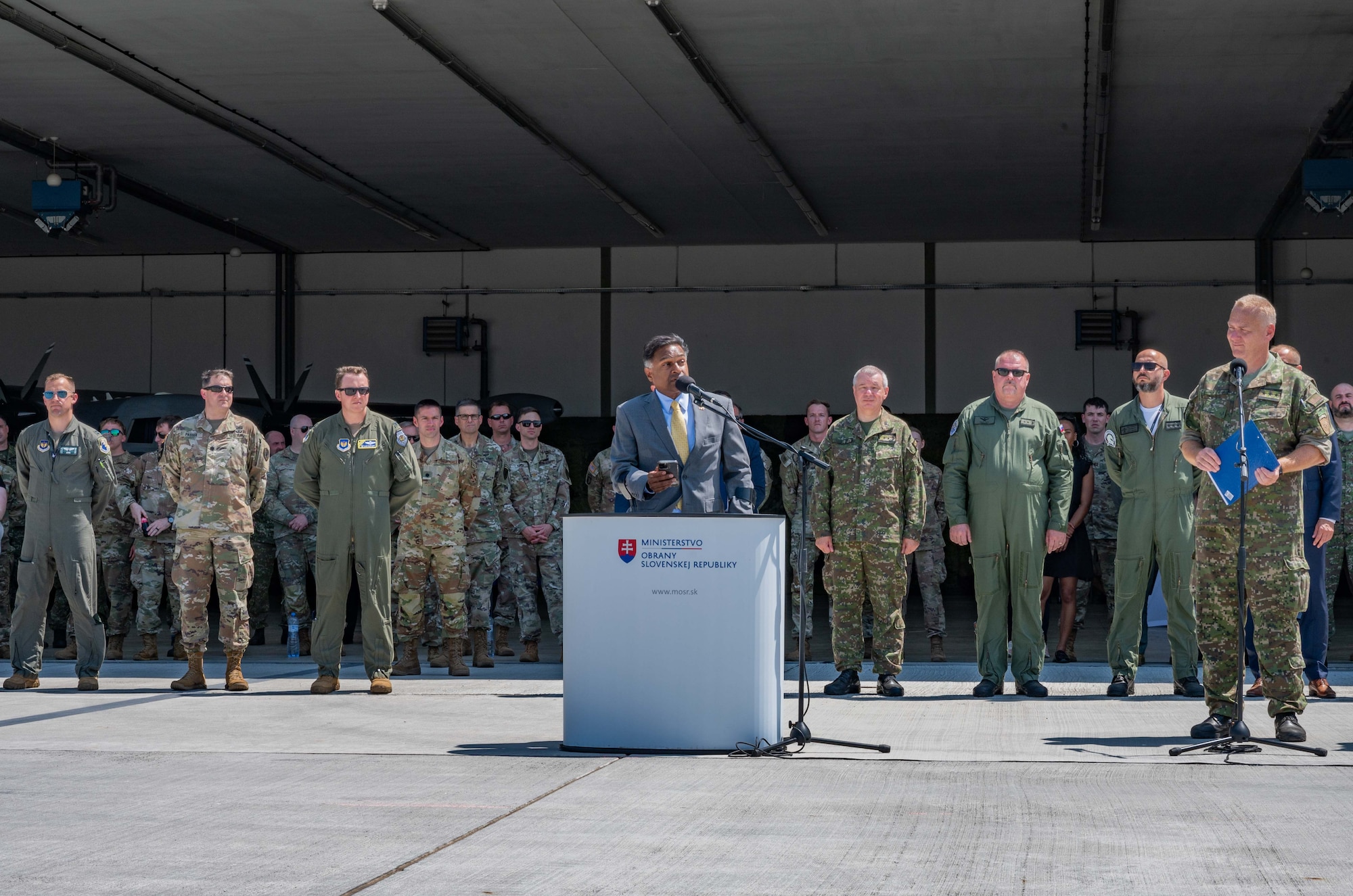 Ambassador of the United States of America to the Slovak Republic speaks during a handover ceremony