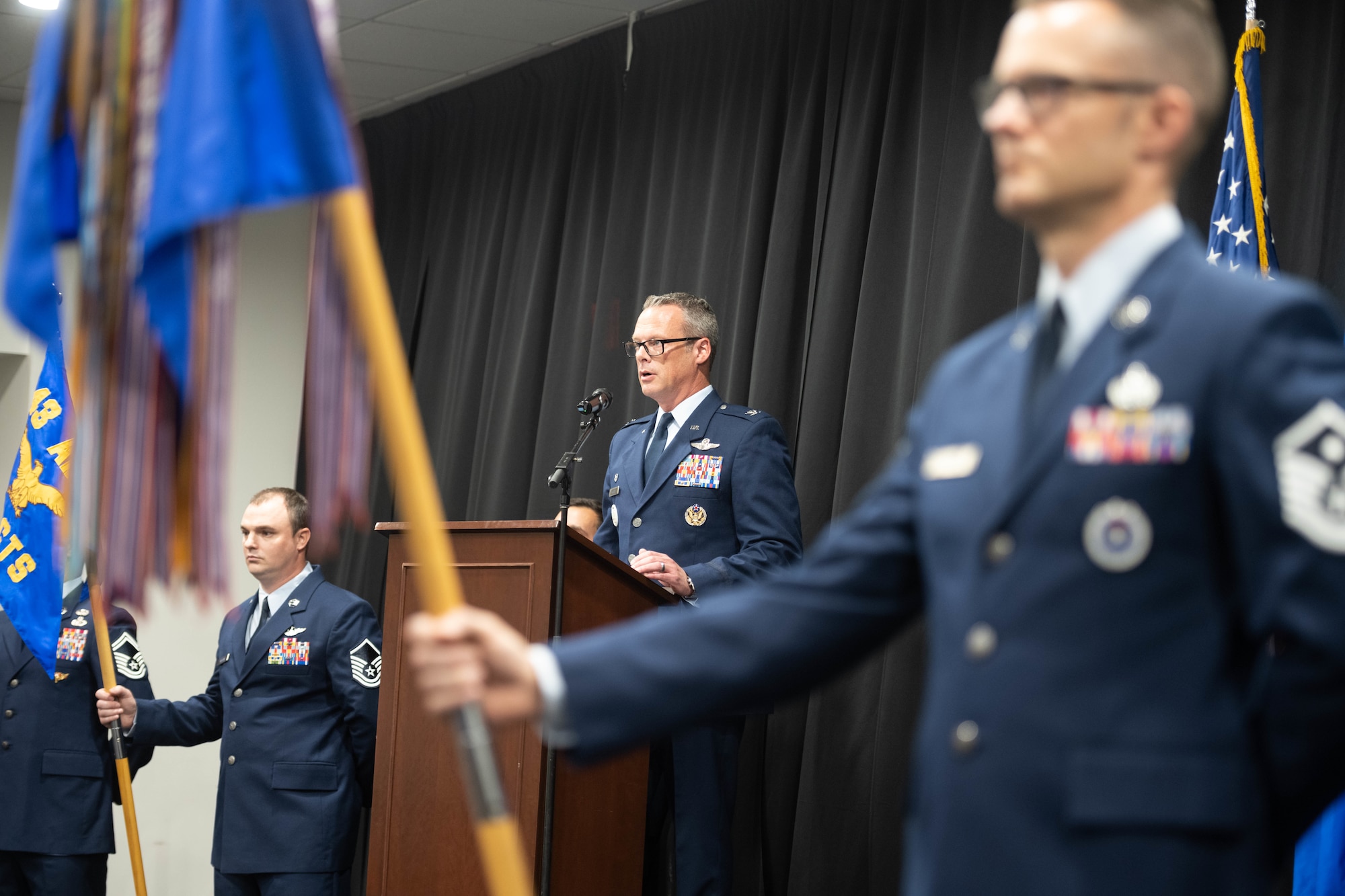 U.S. Airman provides remarks
