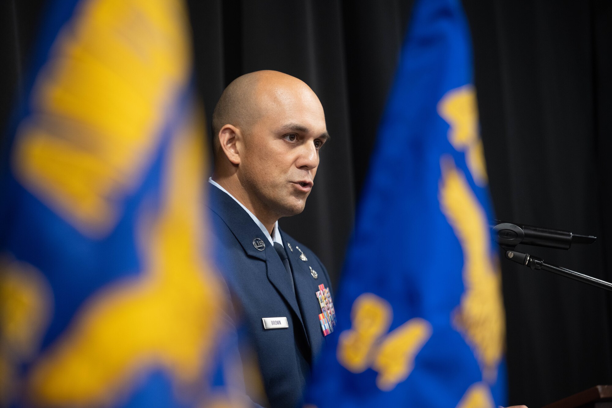 U.S. Airman speaks during event