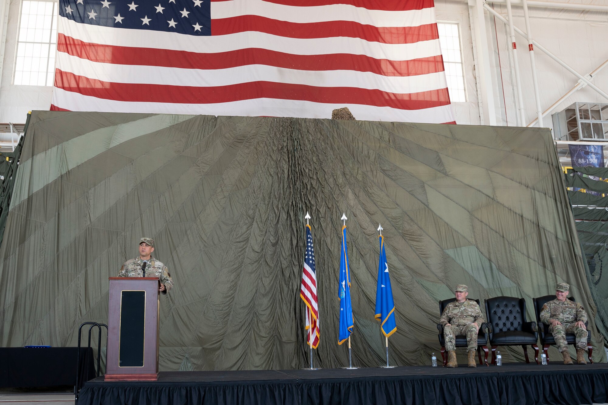 U.S. Air Force Col. Robert Johnston, 27th Special Operations Wing commander, gives remarks during a change of command ceremony, Cannon Air Force Base, New Mexico, July 15, 2024. In his previous assignment, Johnston commanded the 492nd Special Operations Training Group-Air Commando Development Center, Air Force Special Operations Command’s focal point for special operations forces operational and professional development. (U.S. Air Force photo by Tech. Sgt. Kaylee Clark)