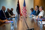 Papua New Guinea’s Deputy Prime Minister John Rosso (left) meets with Adm. Samuel J. Paparo, commander of U.S. Indo-Pacific Command (right), in Port Moresby, Papua New Guinea on July 15, 2024. Paparo reiterated U.S. commitment to the country through new and sustained initiatives in a whole-of-government approach, leading a interagency delegation that included Dr. Mira Rapp-Hooper, special assistant to the president and National Security Council senior director for East Asia and Oceania; Daniel Krittenbrink, Department of State assistant secretary for the bureau of East Asian and Pacific Affairs; Michael Schiffer, U.S. Agency for International Development assistant administrator of the bureau for Asia; and Anka Lee, deputy assistant secretary of defense for East Asia, joined by U.S. Ambassador to Papua New Guinea, Solomon Islands, and the Republic of Vanuatu Ann Marie Yastishock, to highlight the strategic partnership between the U.S. and Papua New Guinea based on shared history and values. (U.S. Navy photo by Chief Mass Communication Specialist Shannon M. Smith)