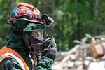 Virginia National Guard Soldiers and Airmen participate in a collective training exercise while conducting search and extraction procedures May 23, 2024, at Fort Barfoot, Virginia. The team's search and rescue element practiced skills to find and rescue survivors on a training site constructed by the VNG Soldiers and Airmen.