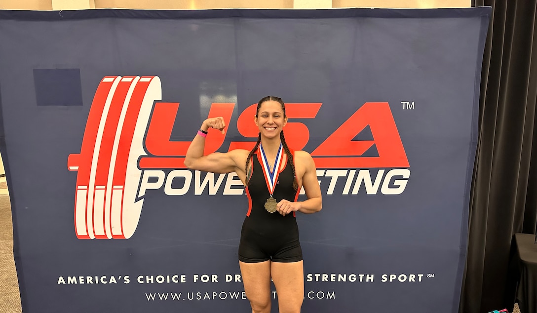 Senior Airman Mignon Van Niekerk won first place in her respective weight class in March 2023.