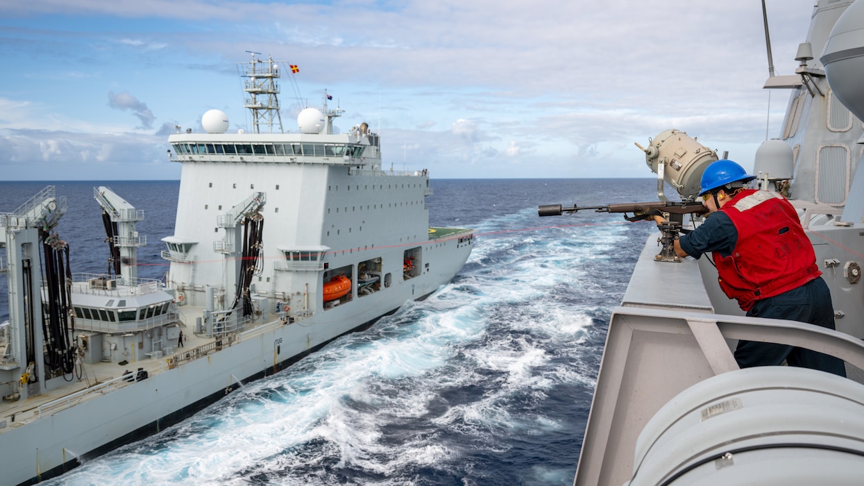 USS Somerset (LPD 25) replenishes from MV Asterix during RIMPAC.