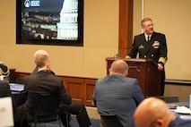 Vice Admiral Johnny R. Wolfe Jr., Director Strategic Systems Programs delivers remarks at the Crane Congressional Breakfast recognizing the crucial work that Team Crane does in support of national security. Team Crane includes Naval Support Activity (NSA) Crane, Naval Surface Warfare Center (NSWC) Crane, and Crane Army Ammunition Activity, and is the third largest naval installation in the world and is home to over 5,000 DoD military, civilian, and contractor personnel. NSWC Crane provides the American warfighter with solutions to their toughest technical challenges to better equip a decisive advantage in electromagnetic warfare, strategic missions, and expeditionary warfare, making this corner of the heartland a leader in STEM innovation for critical national defense missions. This year’s hosts of the Crane Congressional Breakfast included Sen. Todd Young, Sen. Mike Braun, Rep. Larry Bucshon, and Rep. Erin Houchin. Speakers throughout the breakfast highlighted Crane’s track-record of achieving technical outcomes that meet the evolving needs of the warfighter.  Other notable speakers included the Commander for Joint Munitions Command; the Technical Director for Manufacturing, Capability Expansion and Investment Prioritization at the Office of the Under Secretary of Defense for Acquisition & Sustainment; and the Executive Director of the Program Executive Office for Integrated Warfare Systems.