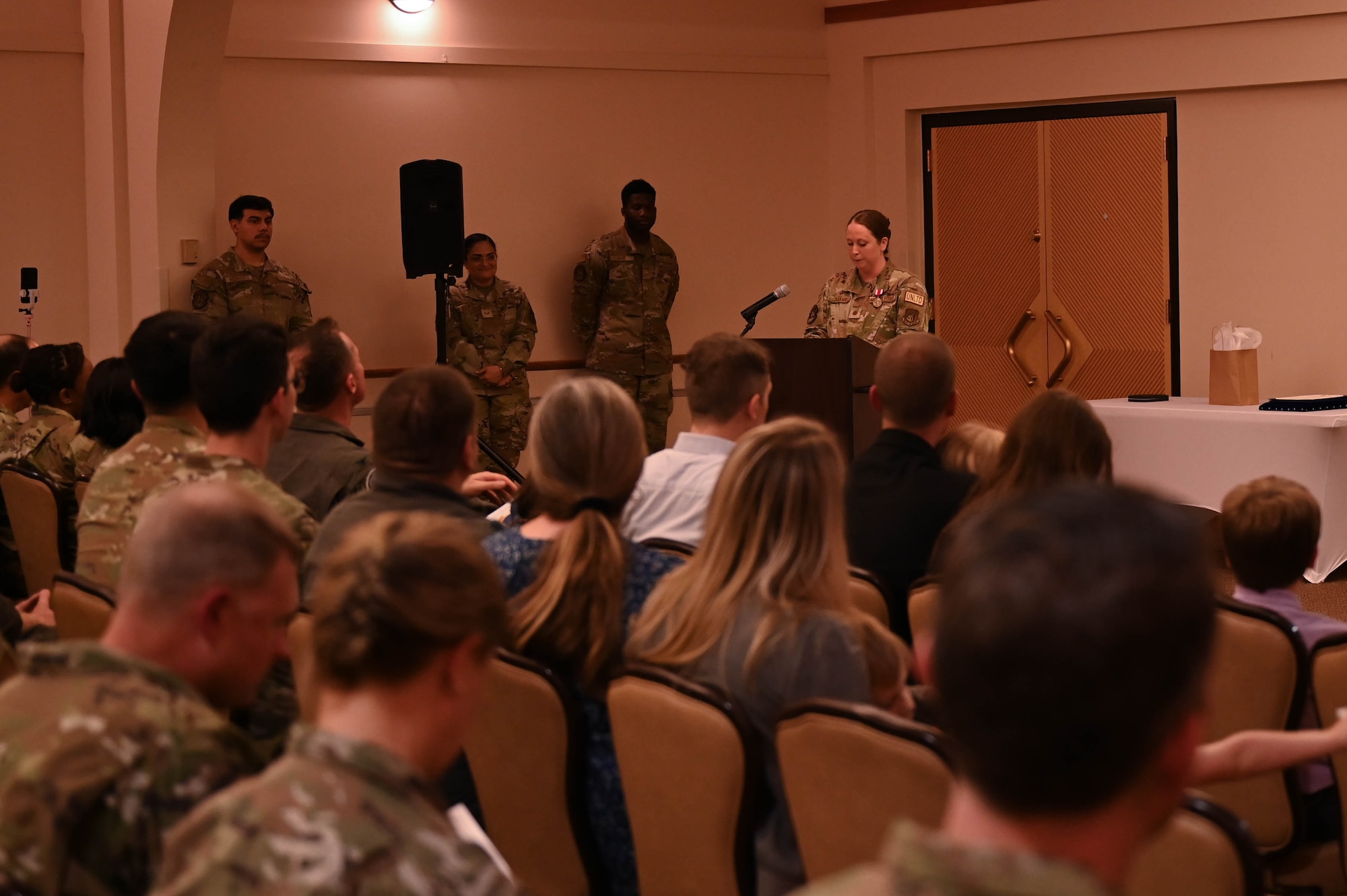 Maj. Meredith Adams speaks to the audience.