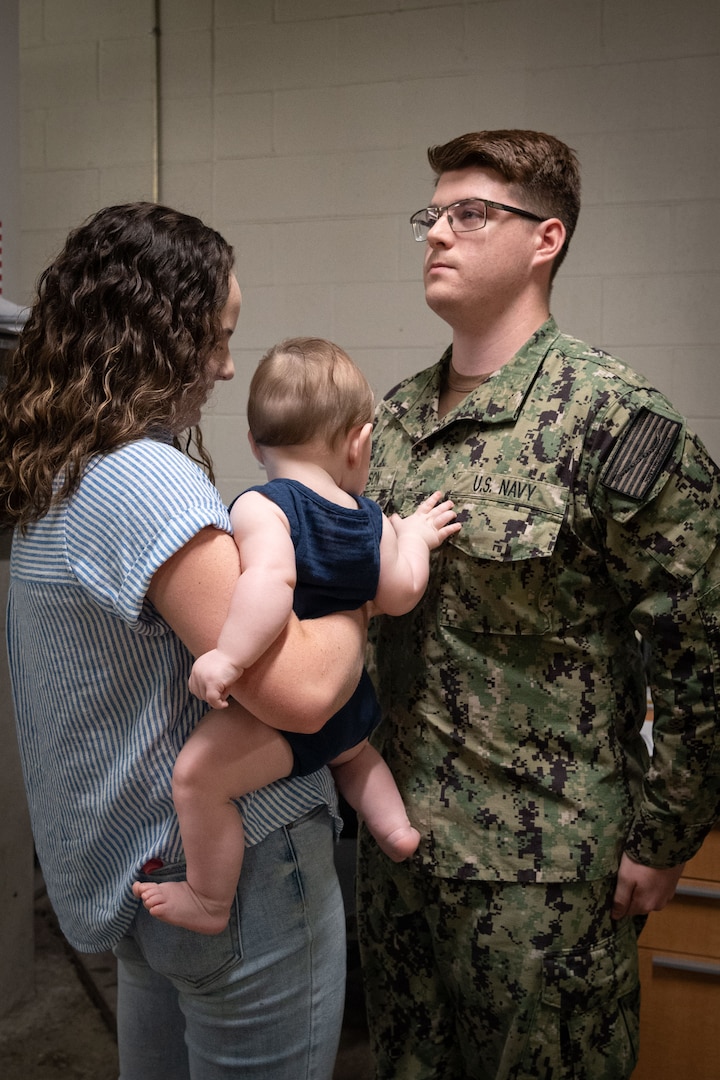 Hospital Corpsman Third Class Caleb Nelson promoted to the rank during a ceremony held Friday, July 12 aboard Naval Health Clinic Cherry Point.  Nelson serves aboard the clinic in the Materials Management Department.