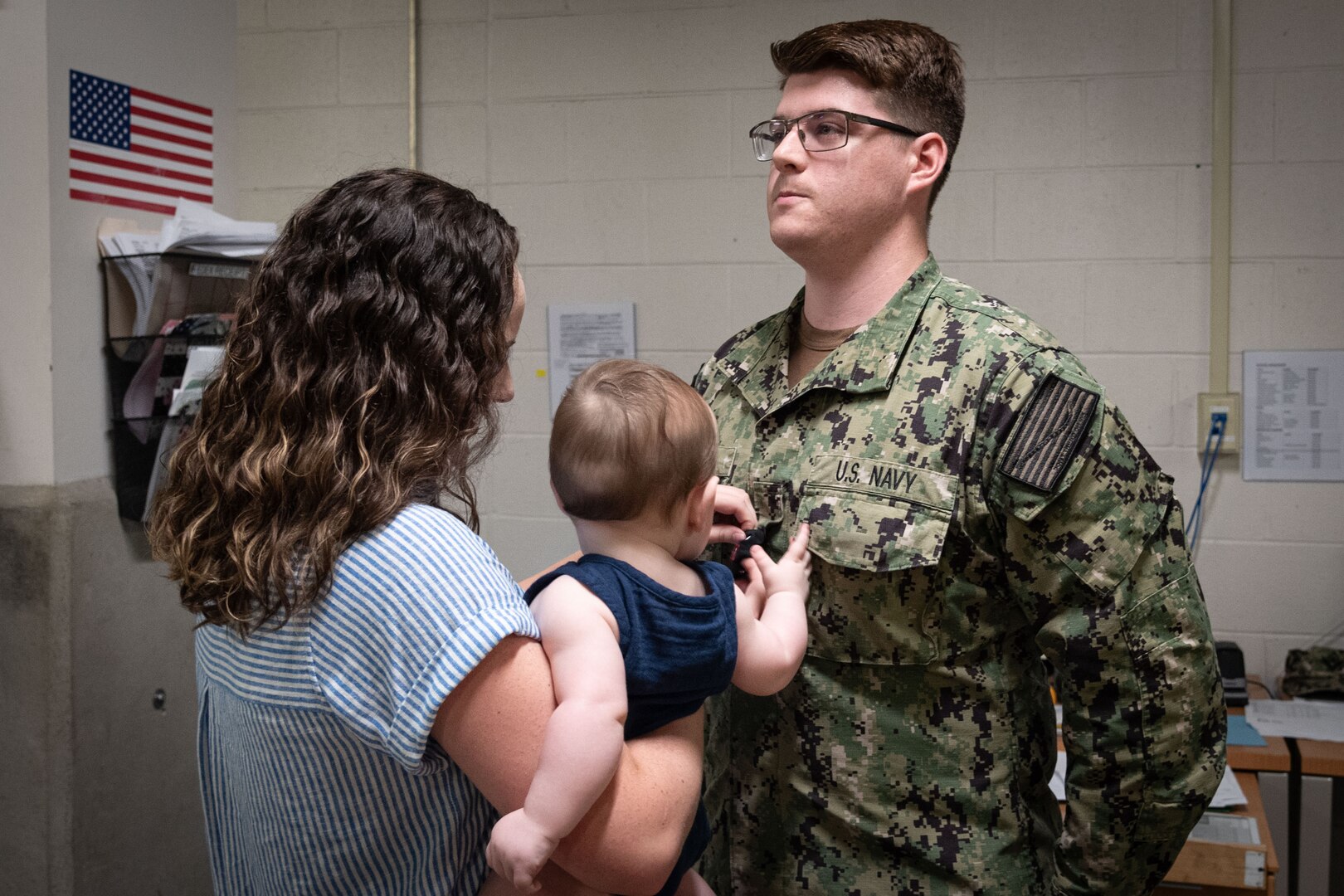 Hospital Corpsman Third Class Caleb Nelson promoted to the rank during a ceremony held Friday, July 12 aboard Naval Health Clinic Cherry Point.  Nelson serves aboard the clinic in the Materials Management Department.