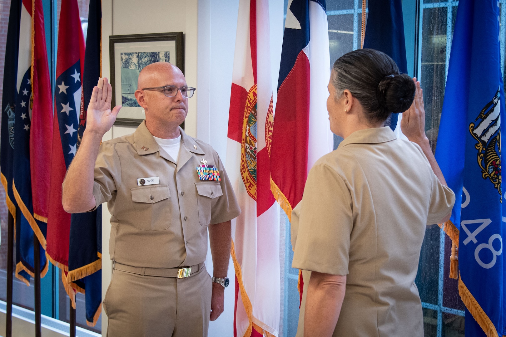 Lieutenant Commander Michael Krage of the United States Public Health Service promoted to the rank during a ceremony held Friday, July 12 aboard Naval Health Clinic Cherry Point.  Krage serves aboard the clinic in the Behavioral Health Department.