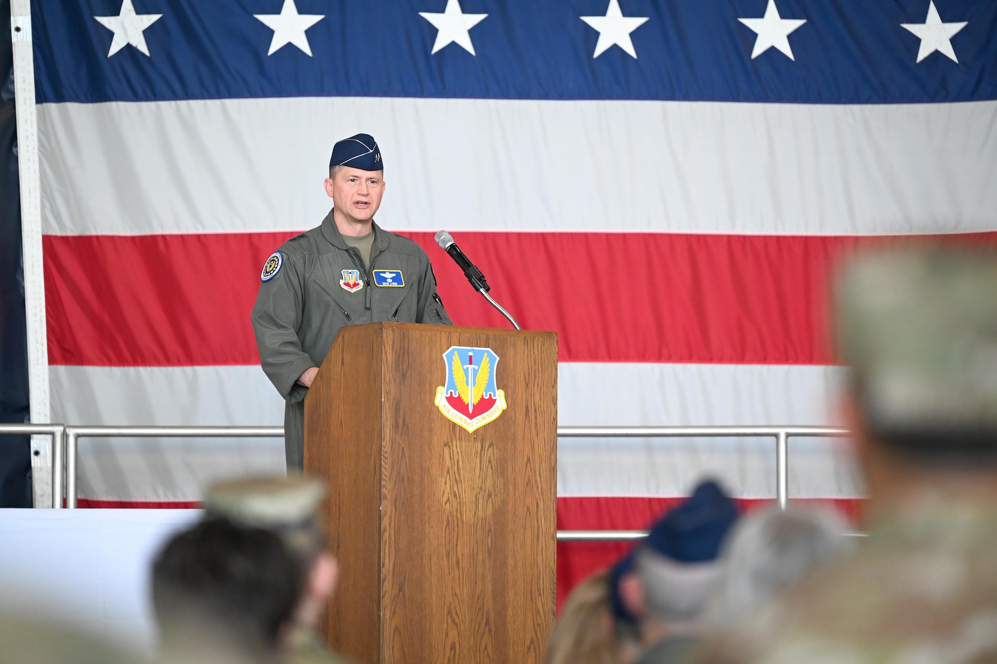 Gen Lyons delivers a speech to a crowd.