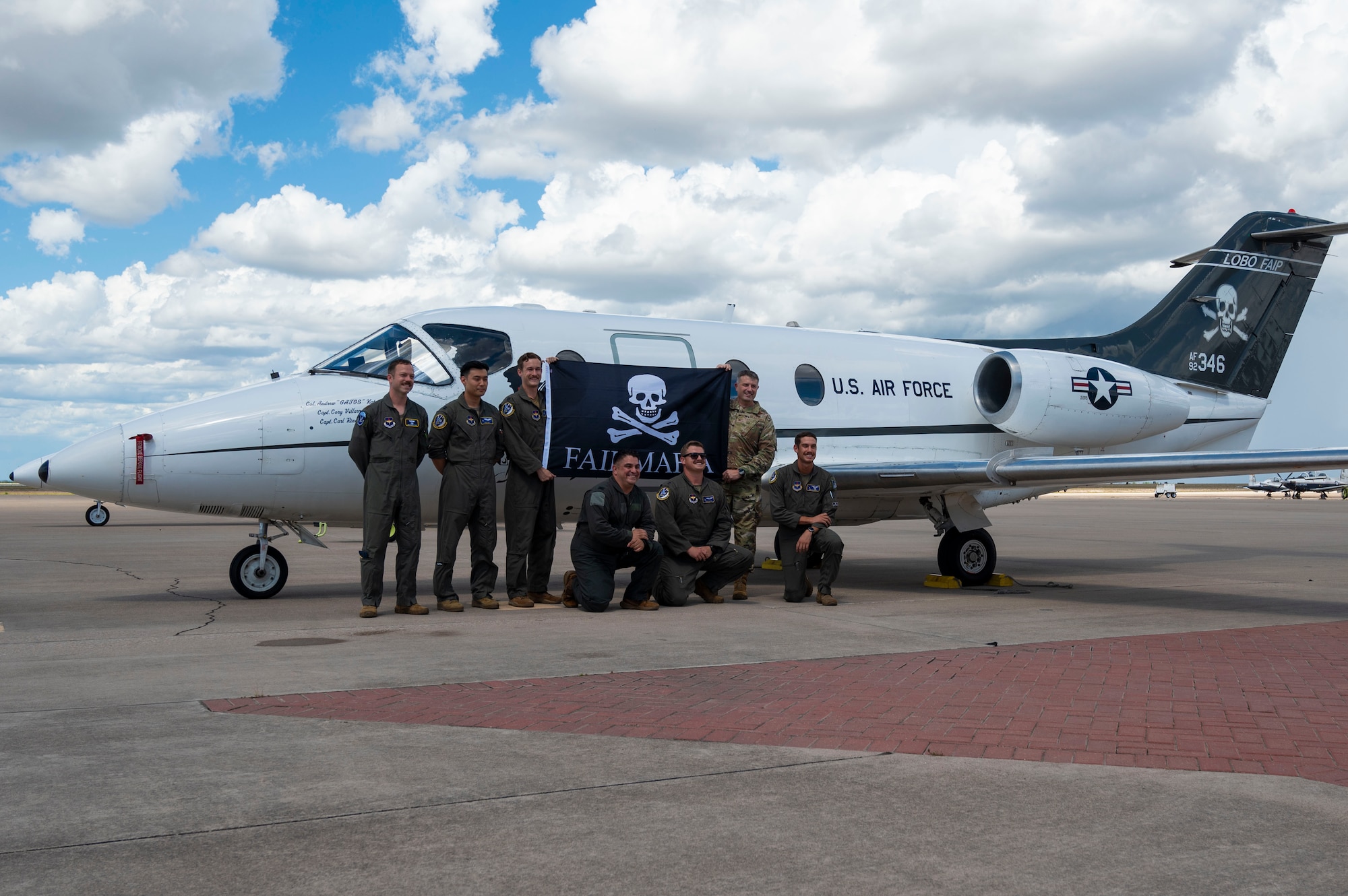 U.S. Air Force Col. Andrew Katz, 47th Flying Training Wing deputy commander and Laughlin’s oldest T-1A First Assignment Instructor Pilot (FAIP), prepares for a flight in a T-1A Jayhawk at Laughlin Air Force Base, Texas, July 15, 2024. Katz and Capt. Cory Villarreal, 86th Flying Training Squadron’s last T-1A FAIP, shared Katz’s “fini” flight: his final flight before his retirement from active duty, in Laughlin’s T-1A FAIP heritage tail that bears both their names. (U.S. Air Force photo by Senior Airman Kailee Reynolds)