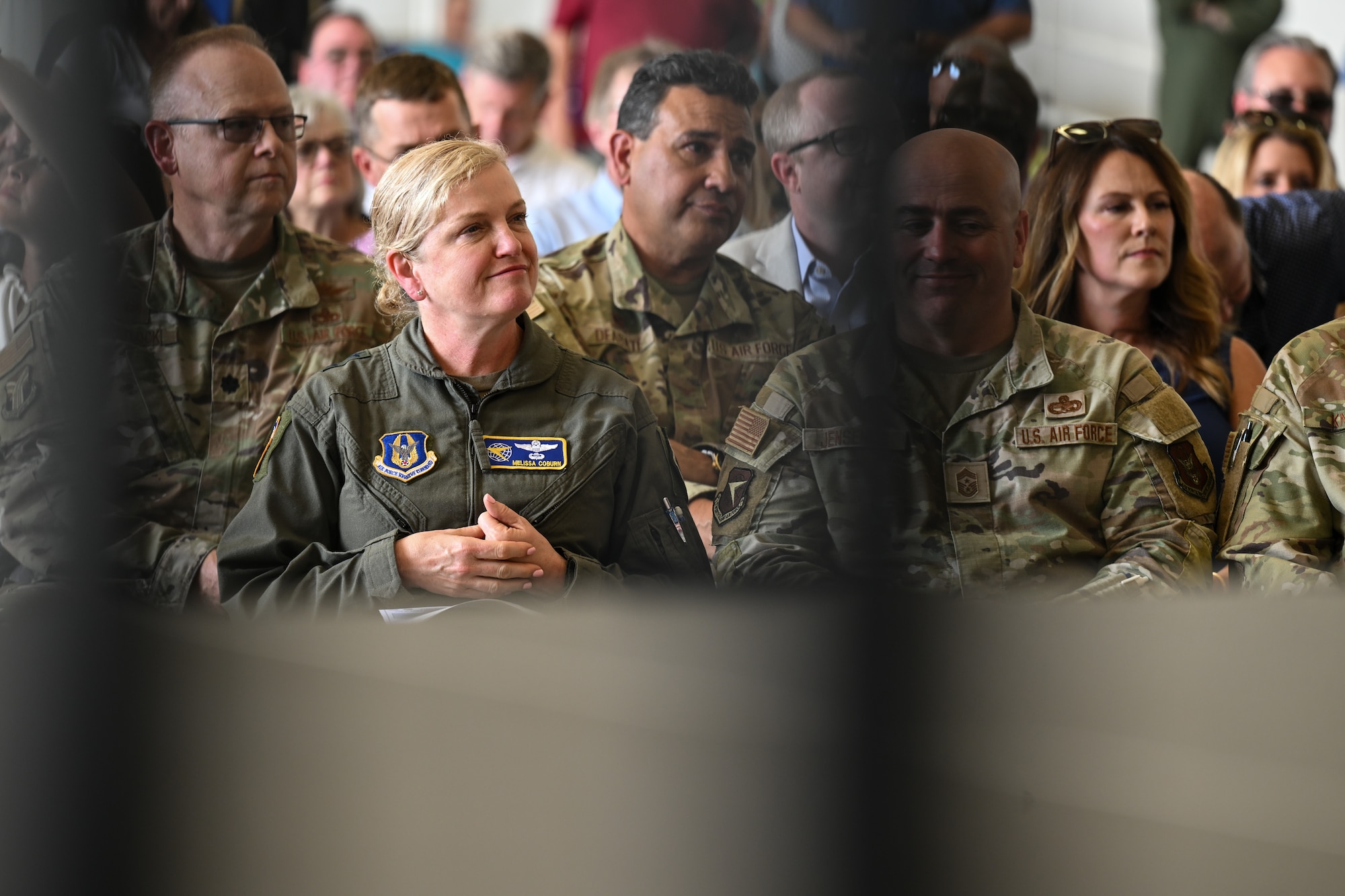 Maj. Gen. Melissa Coburn, commander of the 22nd Air Force, attends an arrival ceremony celebrating the 910th Airlift Wing’s first C-130J-30 Super Hercules aircraft on July 16, 2024, at Youngstown Air Reserve Station, Ohio.