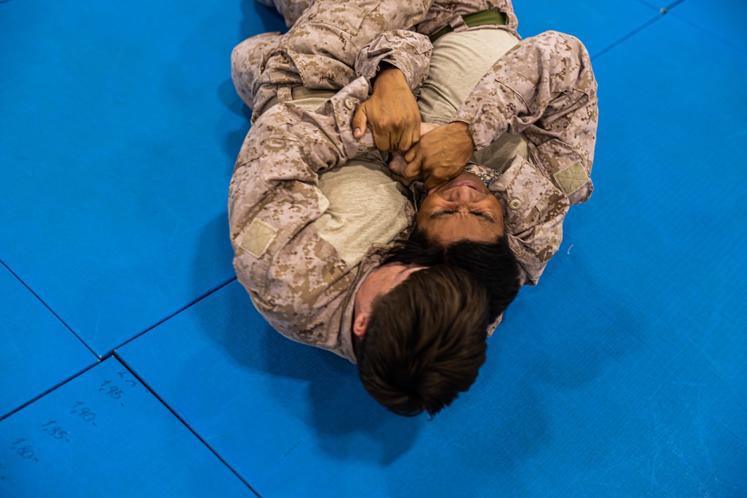 U.S. Marines and Navy Sailors with Combat Logistics Battalion 8, Combat Logistics Regiment 2, 2nd Marine Logistics Group, conduct ground fighting bouts during Marine Rotational Forces Europe 24.2 in Varnes, Norway, July 10, 2024. MRF-E focuses on regional engagements throughout Europe by conducting various exercises, mountain-warfare training, and military-to-military engagements, which enhances the overall interoperability of the U.S. Marine Corps with allies and partners. (U.S. Marine Corps Photos by Cpl. Jackson Kirkiewicz)