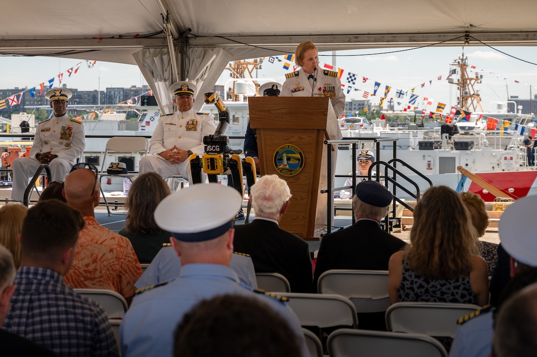 A change of command ceremony held at USCG Base Boston, MA.