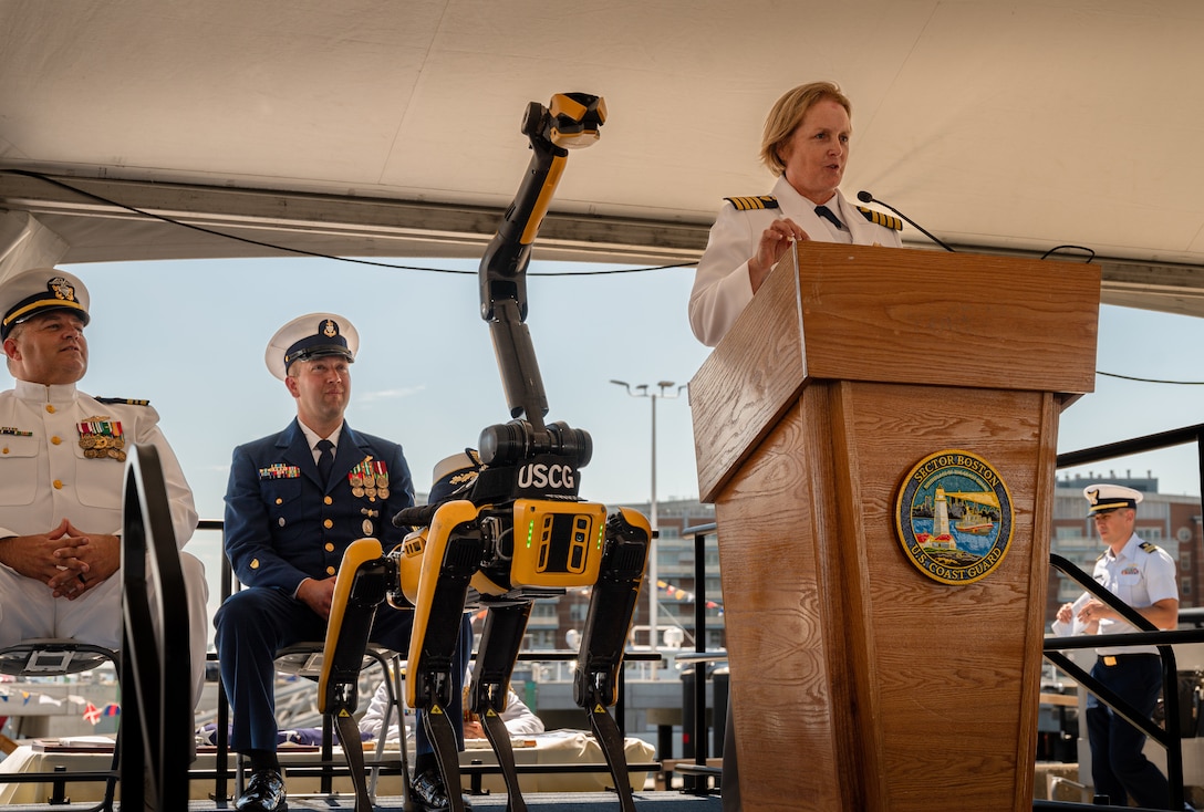 A change of command ceremony held at USCG Base Boston, MA.