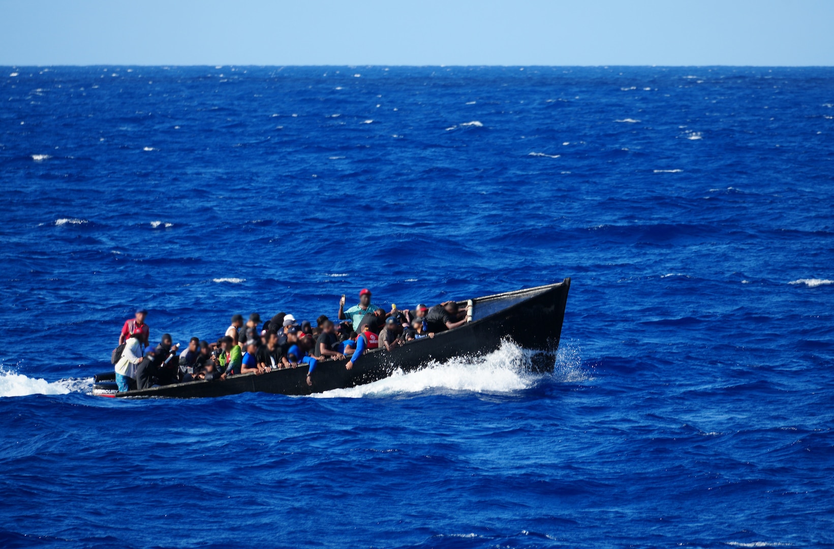 A suspected migrant vessel is located and interdicted 34 miles northwest of Aguadilla, Puerto Rico, July 15, 2024.