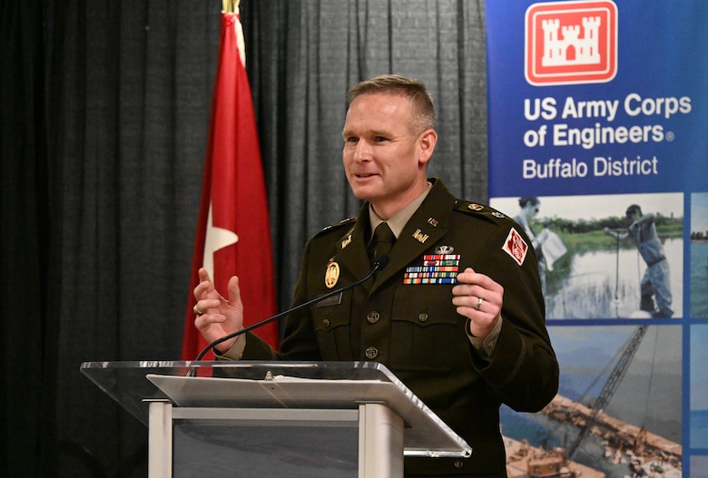 U.S. Army Lt. Col. Robert Burnham speaks at a podium