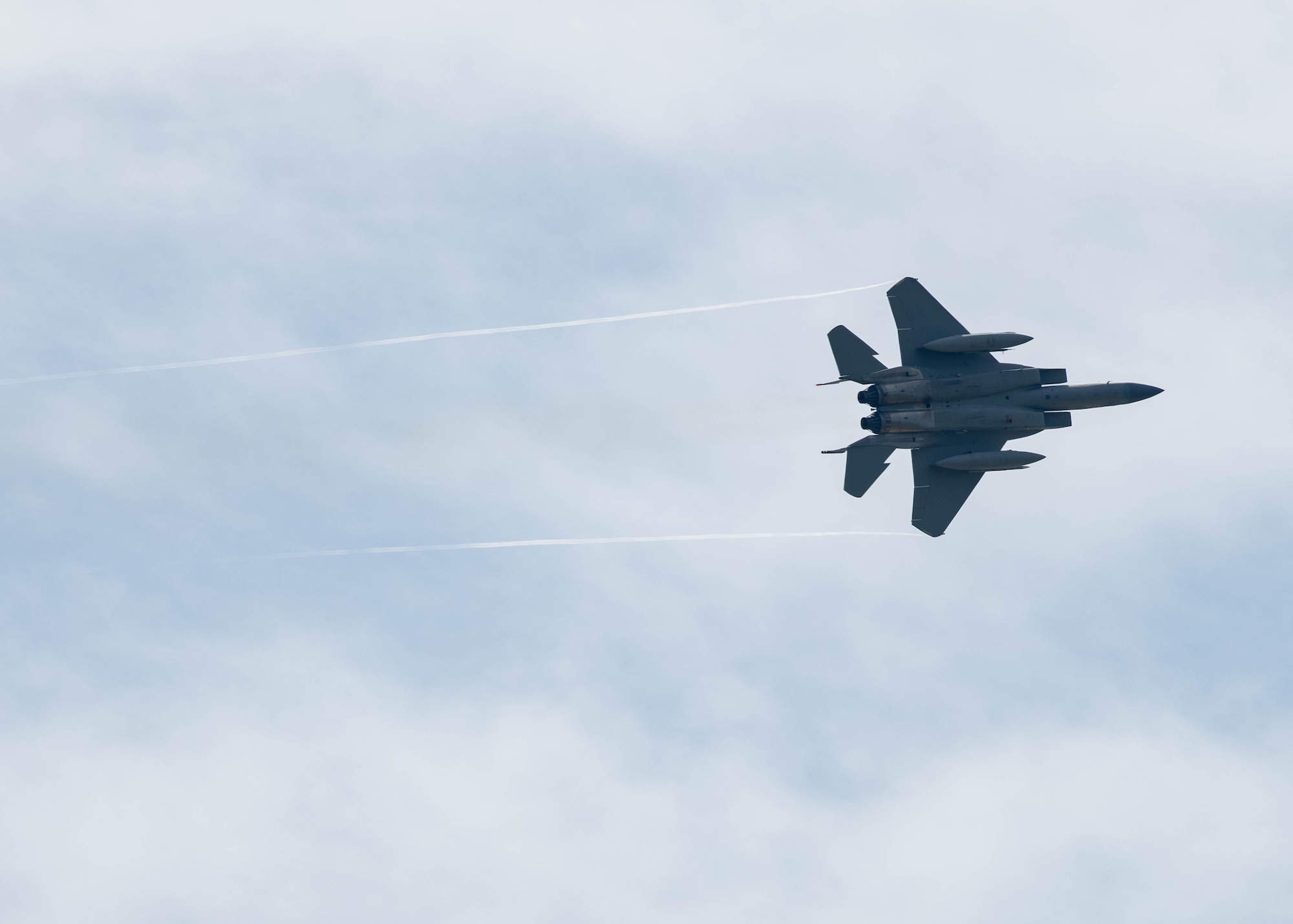 An F-15C Eagle assigned to the 125th Fighter Wing performs a training sortie at Jacksonville Air National Guard Base, Florida, July 11, 2024. The F-15 Eagles are leaving the 125th FW near the end of 2024 and the unit is expected to receive F-35 Lightning II aircraft in early 2025. Conversion training and infrastructure changes are currently underway to prepare Airmen for the change in mission. (U.S. Air National Guard photo by Senior Airman Brooke Keisler)