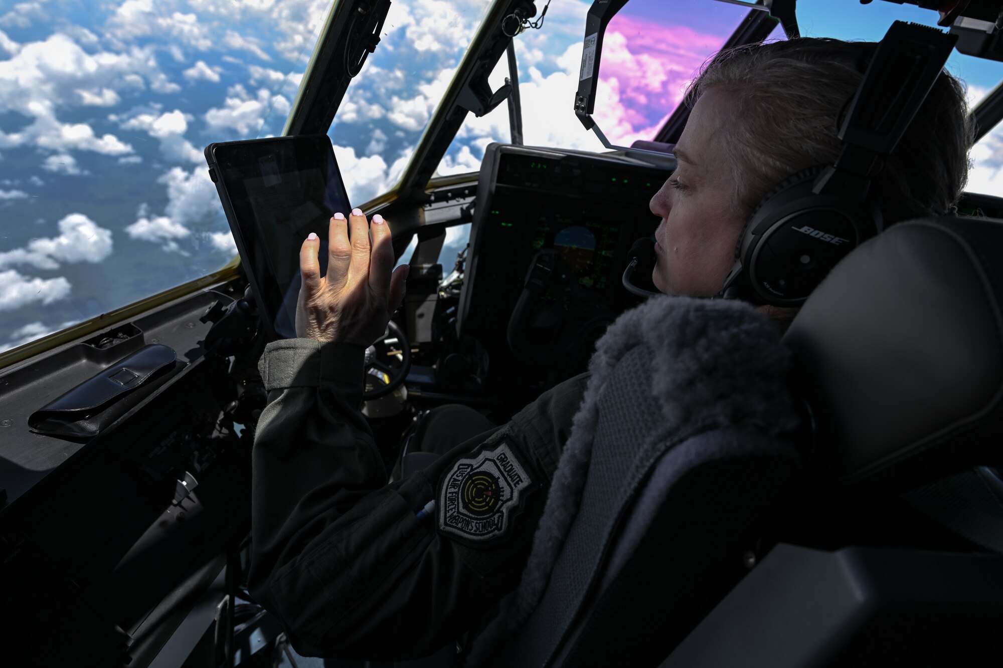 Maj. Gen. Melissa Coburn, 22nd Air Force commander, pilots the C-130J-30 Super Hercules aircraft over the southern United States, July 16, 2024.