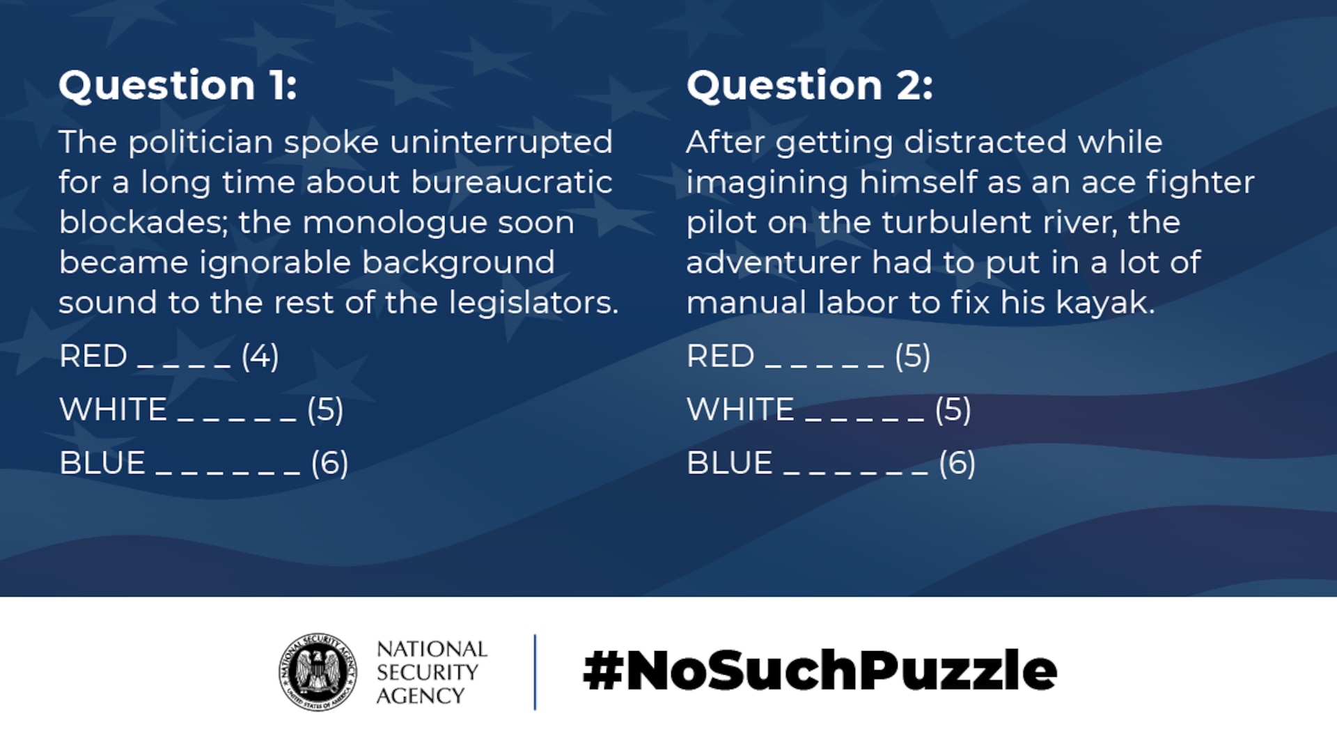 No Such Puzzle: Red, White, and Blue Clues Example graphic