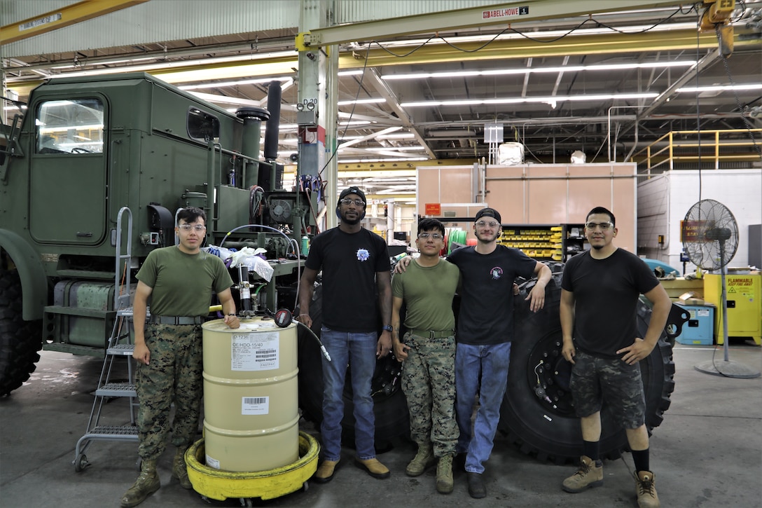 1st Maintenance Battalion leadership dispatched Marines for hands-on training at Production Plant Barstow aboard Marine Corps Logistics Base Barstow, Ca. from July 8-18. This training took place over a two-week period with the Marines divided into two one-week segments for different groups. The participants included 3521s (Motor Transport Mechanics), 1341s (Engineer Equipment Mechanics), 1345s (Engineer Equipment Operators), 1141s (Electricians), 1391s (Fuels Specialists), and 1171s (Water Support Technicians). The Marines were involved in disassembling and reassembling vehicles, conducting PPB repairs to 5th Echelon, and performing minor repairs.