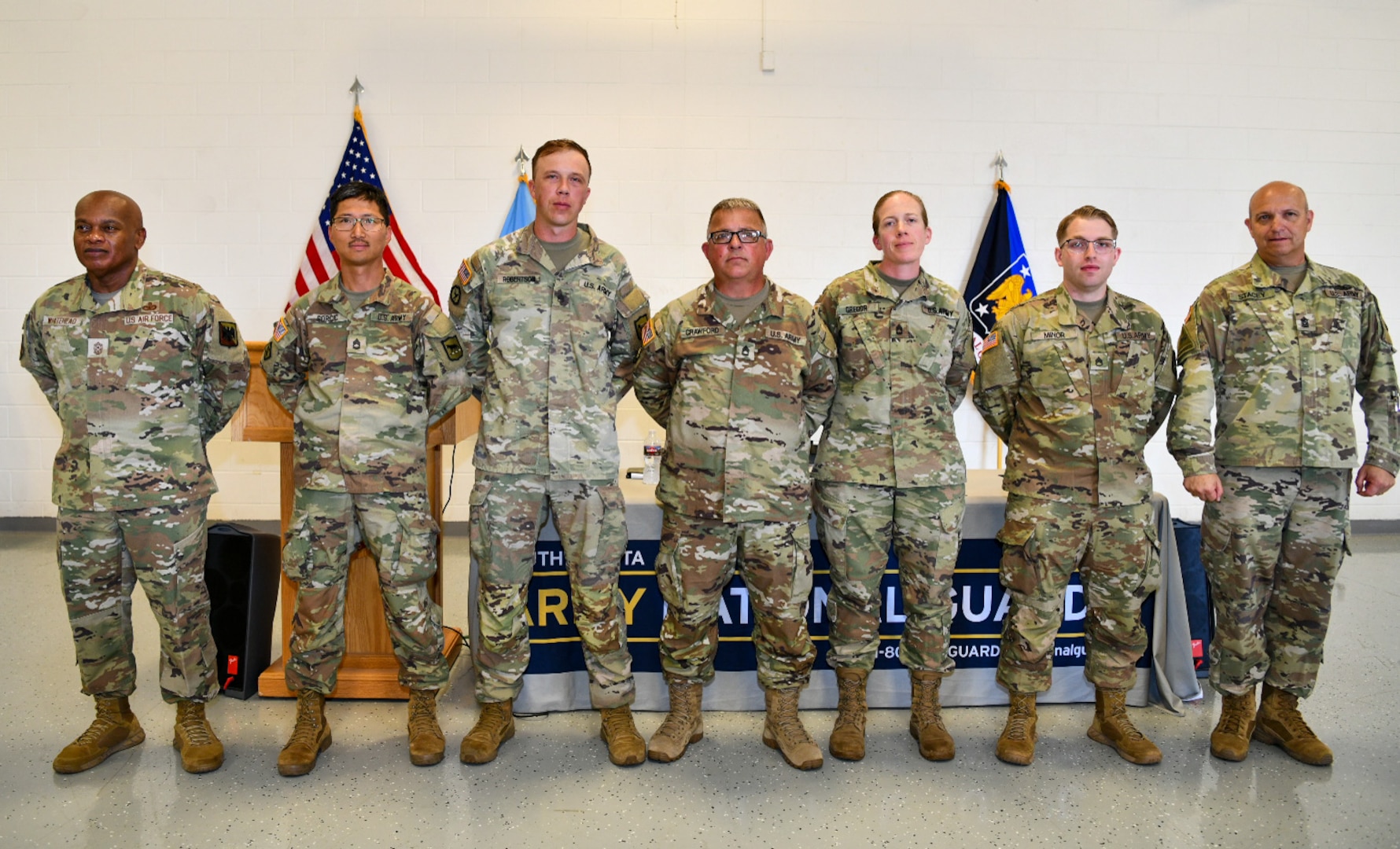 Senior Enlisted Advisor Tony L. Whitehead, senior enlisted advisor to the chief of the National Guard Bureau, presents coins of recognition to members of the 129th Mobile Public Affairs Detachment from South Dakota. The SEA toured facilities and met with Soldiers and Airmen of the South Dakota National Guard during their drill weekend July 14-15, 2024.