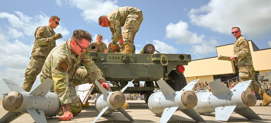 Airmen assigned to the 5th Munitions Squadron compete in the 5th Maintenance Group’s inaugural Mission Generation Competition at Minot Air Force Base, North Dakota, July 17, 2024. The competition tested their speed, safety, accuracy, and teamwork.