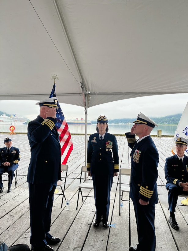 Capt. Stanley Fields relieved Capt. Darwin Jensen as commander of Coast Guard Sector Southeast Alaska in a ceremony presided over by Rear Adm. Megan Dean, commander of Coast Guard District Seventeen, in Juneau, Alaska, July 19, 2024.