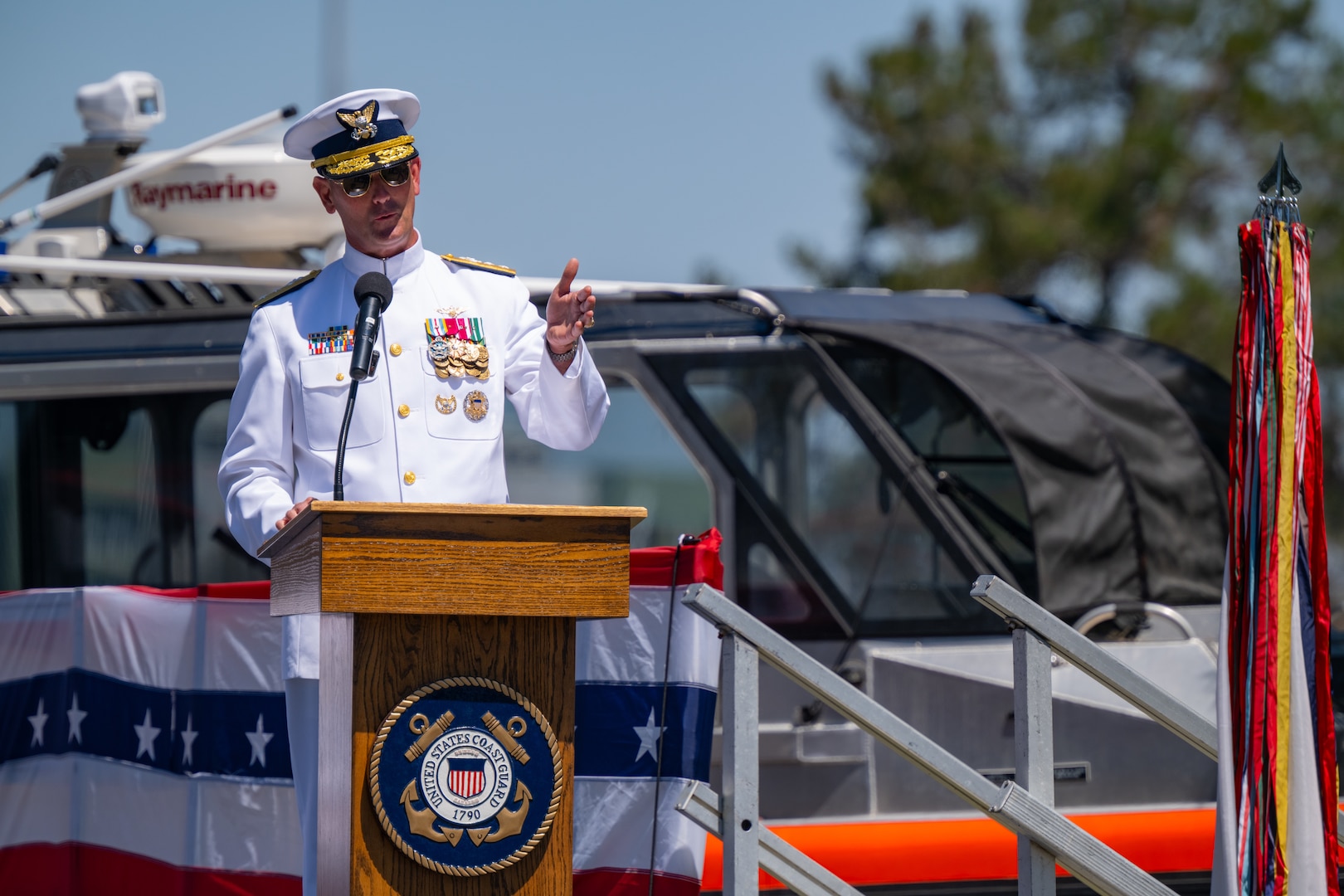 Rear Adm. Joseph Buzzella replaced Rear Adm. Andrew Sugimoto as commander of the Eleventh Coast Guard District during a change-of-command ceremony presided over by Vice Adm. Andrew Tiongson on Coast Guard Island in Alameda